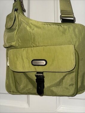 Baggallini Olive Crossbody Messenger Bag with Black Trim